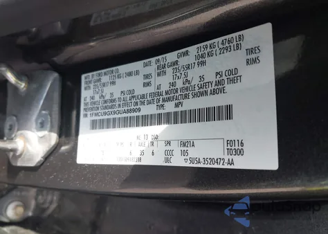 2016 Ford Escape Se from USA, damaged, VIN 1FMCU9GX9GUA88909